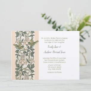 Invitation Mariage Fleurs de Chèvrefeuille Rose Pâle Oiseaux