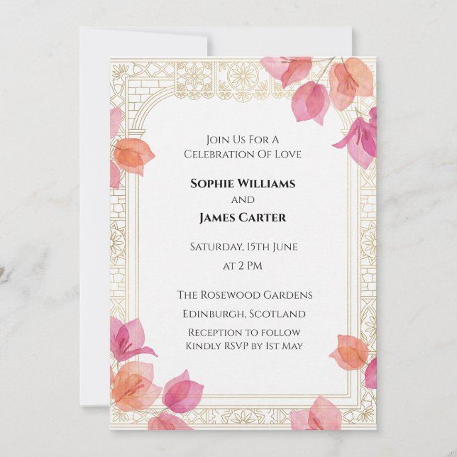 Invitation Mariage Fleurs de Corail (Devant)
