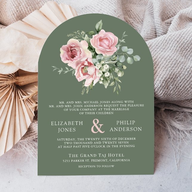 Invitation Mariage Fleurs de Eucalyptus Vert Sauge Rose Tendr (Créateur téléchargé)