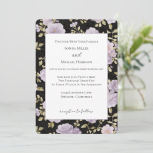Invitation Mariage Fleurs de Lavande Rouge Noir