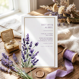 Invitation Mariage Fleurs de Lavande Violettes Mince Cadre Ma