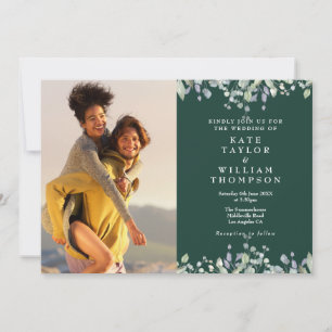 Invitation Mariage Fleurs de Lilas Vert Émeraude 2 Photo