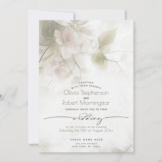 Invitation MARIAGE  | Fleurs de pêcher aquarelle bohème  (Devant)