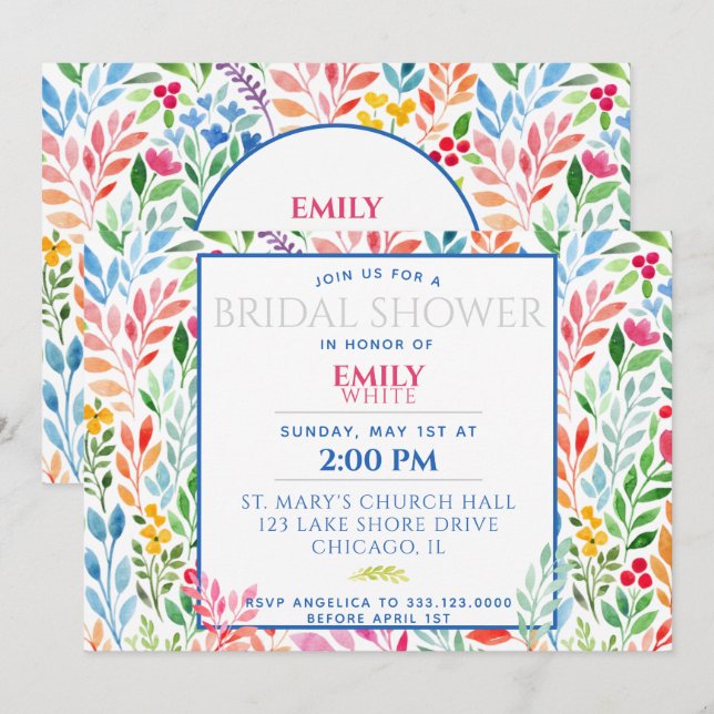 Invitation Mariage Fleurs de Printemps Aquarelle Enterrement  (Devant / Derrière)