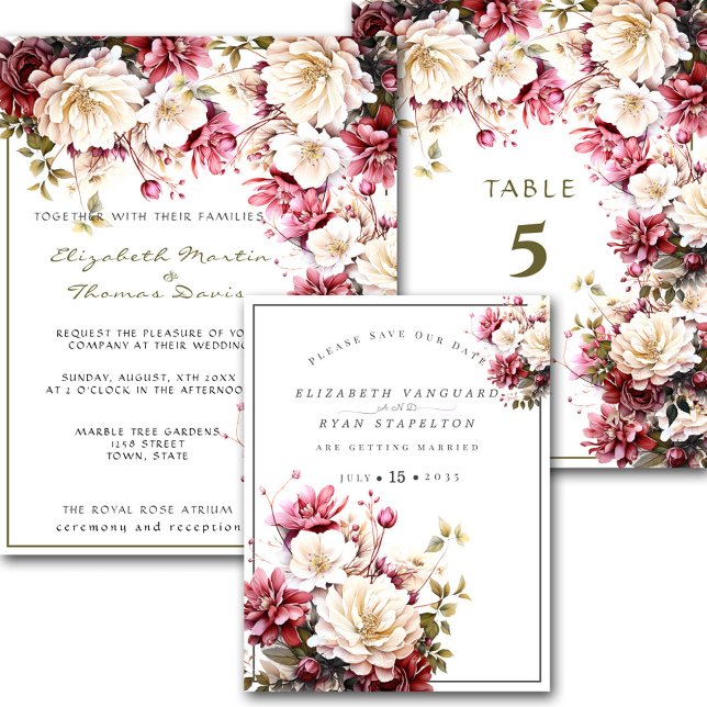 Invitation Mariage Fleurs de printemps élégantes blanches et  (Créateur téléchargé)