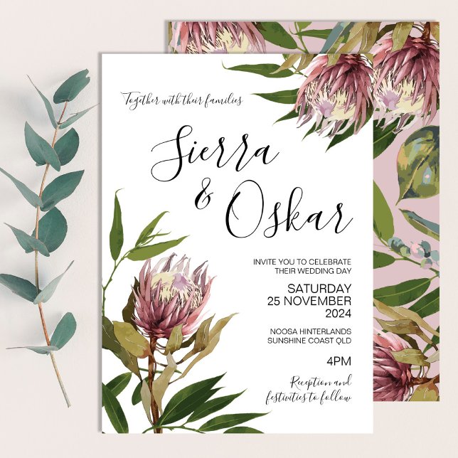 Invitation Mariage Fleurs de Protea Bohème Florale (Créateur téléchargé)