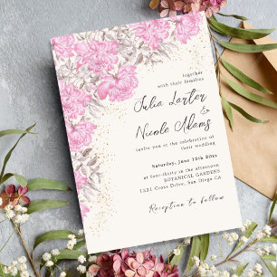 Invitation Mariage Fleurs de Rose Sauvage Mauve Pastel Modern