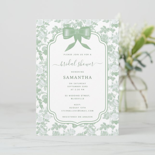 Invitation Mariage Fleurs de Roses Chinoises Vertes  (Debout devant)