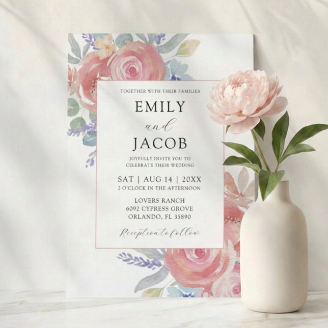 Invitation Mariage Fleurs d'Eucalyptus Rose Aquarelle (Créateur téléchargé)