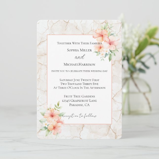 Invitation Mariage Fleurs d'Hibiscus Brise d'Été (Debout devant)