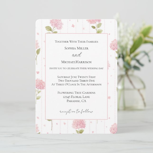 Invitation Mariage Fleurs d'Hydrangea Rose Jolies (Debout devant)