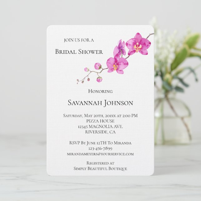 Invitation Mariage Fleurs d'Orchidée Rose (Debout devant)