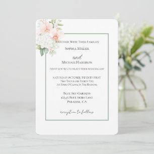 Invitation Mariage Fleurs d'Orchidées Rose Pêche Verte