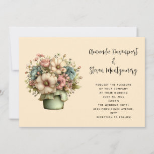 Invitation Mariage Fleurs Fantaisistes dans un Pot de Fleurs