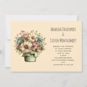 Invitation Mariage Fleurs Fantaisistes dans un Pot de Fleurs