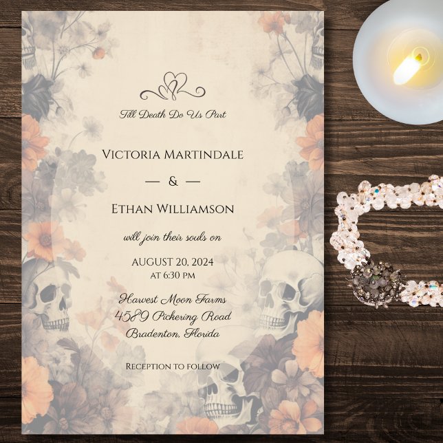Invitation Mariage Fleurs Gothiques et Crânes  (Créateur téléchargé)