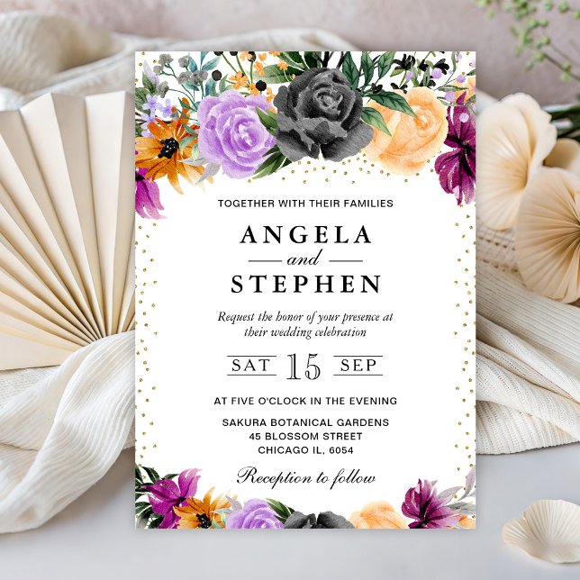 Invitation Mariage Fleurs Halloween Aquarelle (Créateur téléchargé)