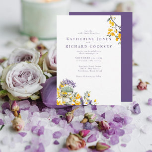Invitation Mariage Fleurs Lavande & Jaune Sans Parents