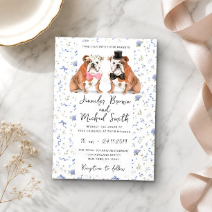Invitation Mariage Fleurs Navy Amoureux Chiens Bouledogue Ang