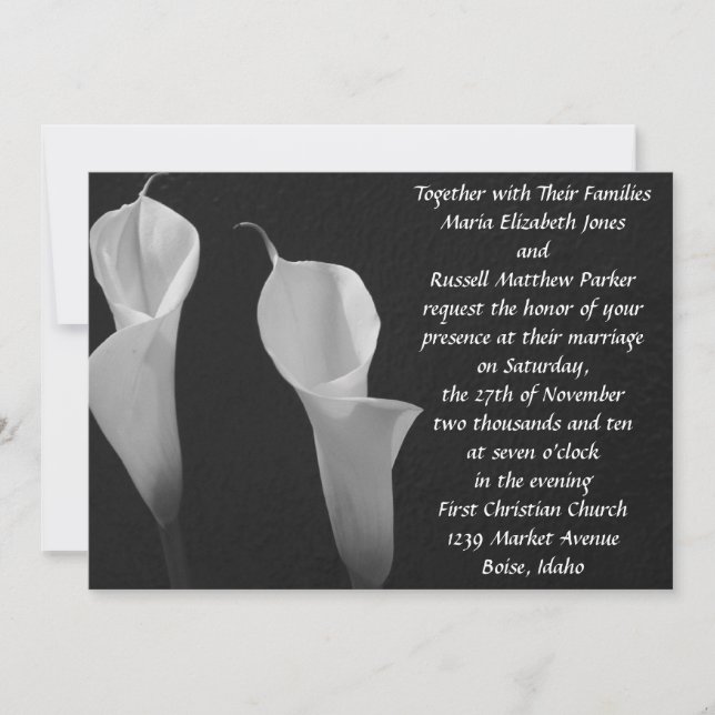 Invitation Mariage Fleurs noires et blanches (Devant)