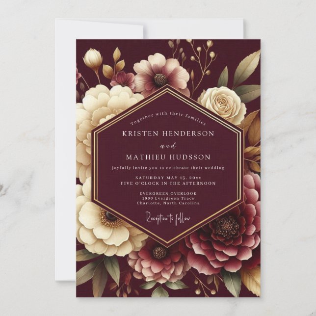 Invitation Mariage Fleurs Opulentes de Bourgogne (Devant)