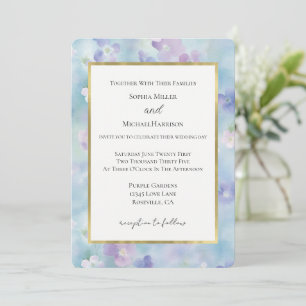 Invitation Mariage Fleurs Or Bleu Lavande Blanc Violet