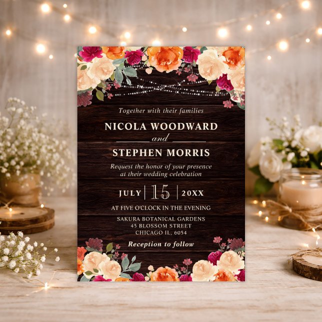 Invitation Mariage Fleurs Orange d'Automne Rustique (Créateur téléchargé)