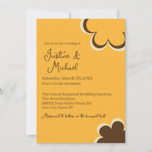 Invitation Mariage Fleurs Orange et Marron Rétro