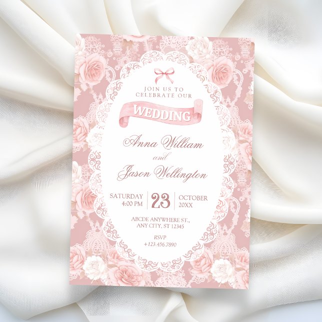 Invitation Mariage fleurs pastel rose (Créateur téléchargé)