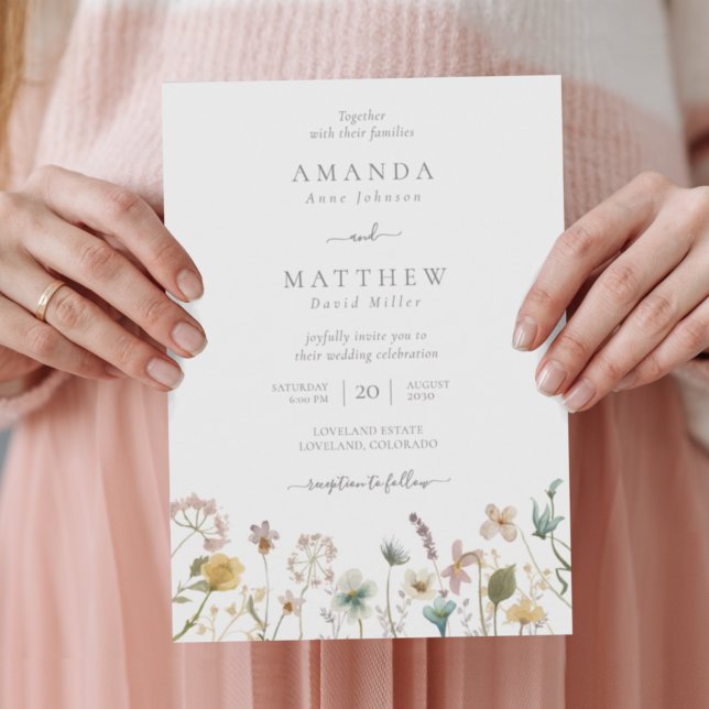 Invitation Mariage Fleurs Pressées Aquarelle Blanche Délicate (Créateur téléchargé)