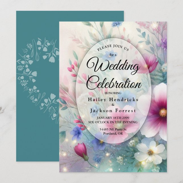 Invitation Mariage Fleurs Radieuses de Printemps Étincelantes (Devant / Derrière)
