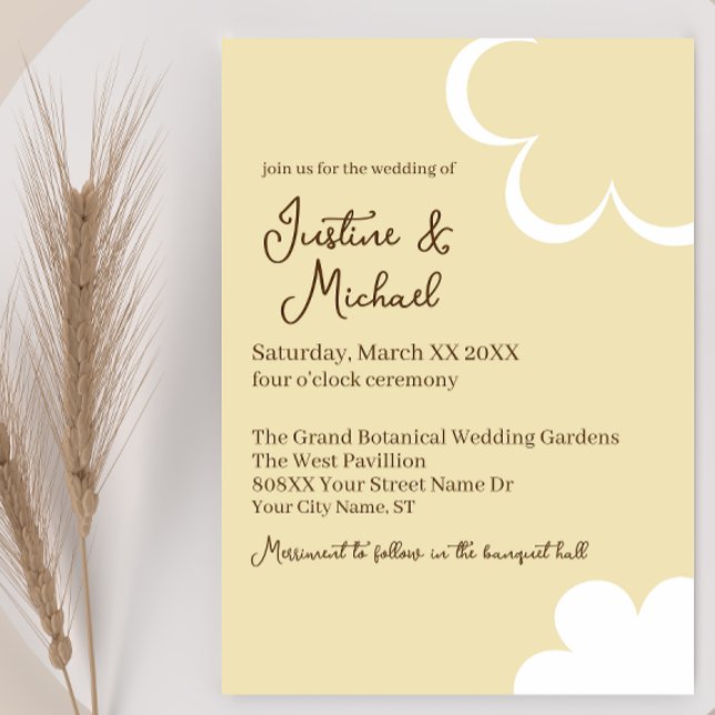 Invitation Mariage Fleurs Rétro Jaune et Blanc (Créateur téléchargé)