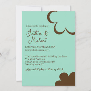 Invitation Mariage Fleurs rétro turquoises et Brown