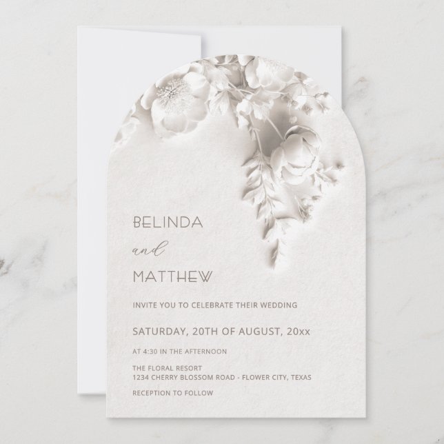 Invitation Mariage Fleurs Roses Blanches 3D (Devant)