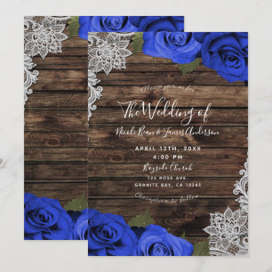 Invitation Mariage Fleurs Roses Bleu Violet Bois Rustique Den