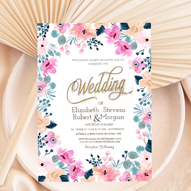 Invitation Mariage Fleurs Roses Jardin Chic  (Créateur téléchargé)