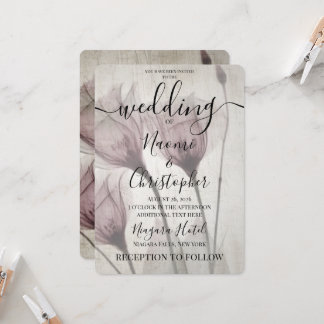 Invitation Mariage Fleurs Roses Sépia Radiographie Rustique P
