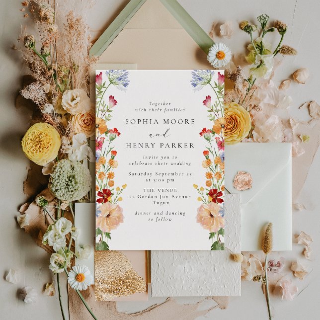 Invitation Mariage Fleurs Sauvages Audacieuses Colorées (Créateur téléchargé)