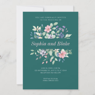 Invitation Mariage Fleurs Sauvages Modernes Vert Jade Romanti