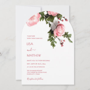 Invitation Mariage Fleurs Sauvages Roses 3D Modernes