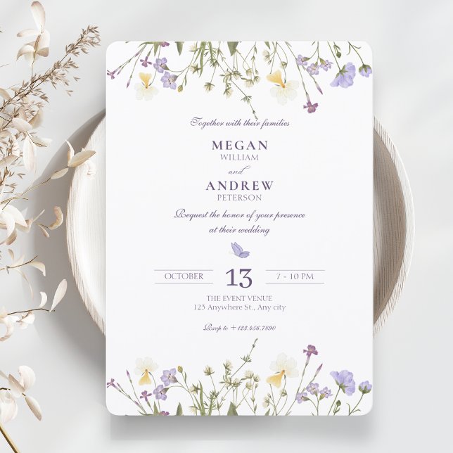 Invitation Mariage Fleurs sauvages rustiques violettes (Créateur téléchargé)