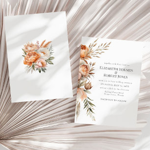 Invitation Mariage Fleurs Sèches Corail et Pêche Bohème