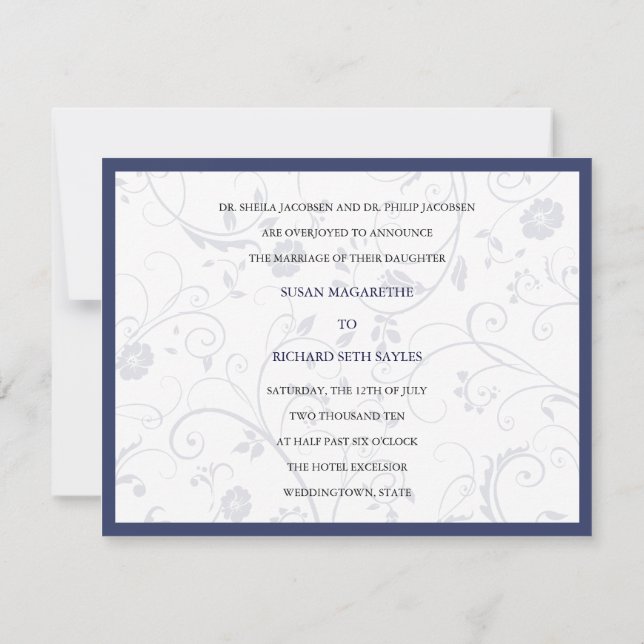 Invitation Mariage Fleurs Tourbillonnantes Cobalt (Dos)