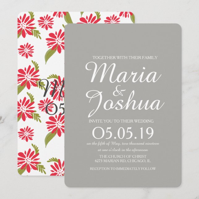 Invitation Mariage Fleurs Tropicales de Marguerites (Devant / Derrière)