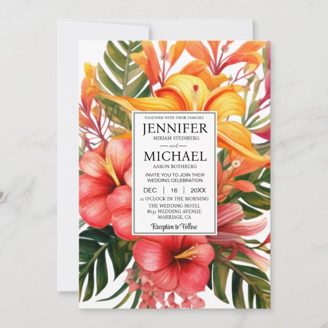Invitation MARIAGE Fleurs Tropicales Tout-En-Un (Devant)