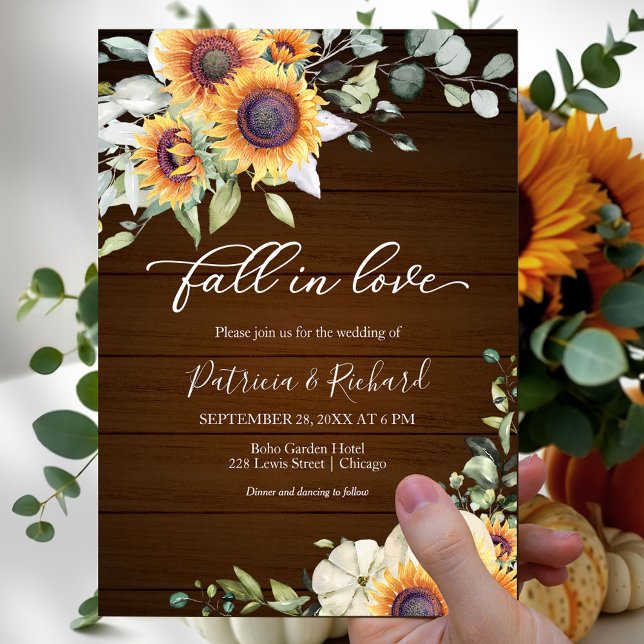 Invitation Mariage Fleurs Vertes Tournesols Coup de Foudre (Créateur téléchargé)