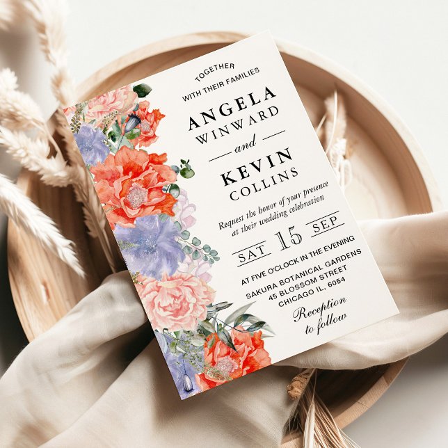 Invitation Mariage Fleurs Violet et Orange Aquarelle (Créateur téléchargé)