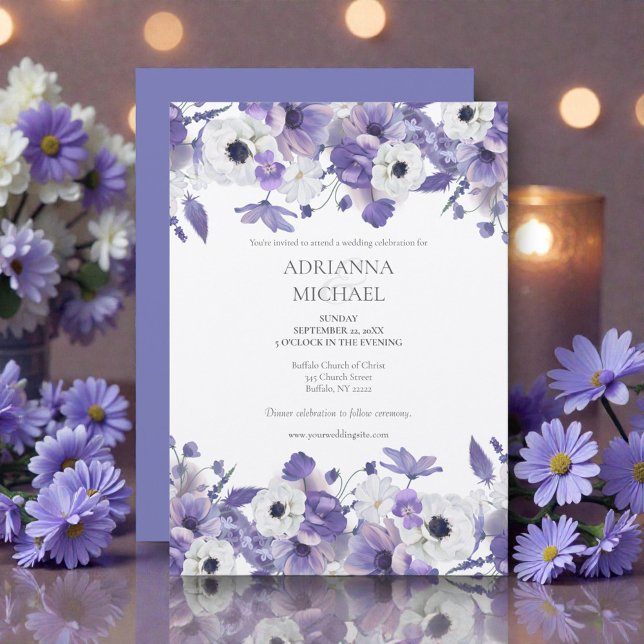 Invitation Mariage Fleurs Violettes Aquarelle (Créateur téléchargé)