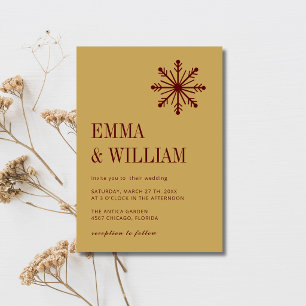 Invitation Mariage flocon de neige minimaliste bordeaux et or