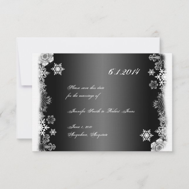 Invitation Mariage Flocon de Neige Noir et Blanc Enregistrer  (Devant)